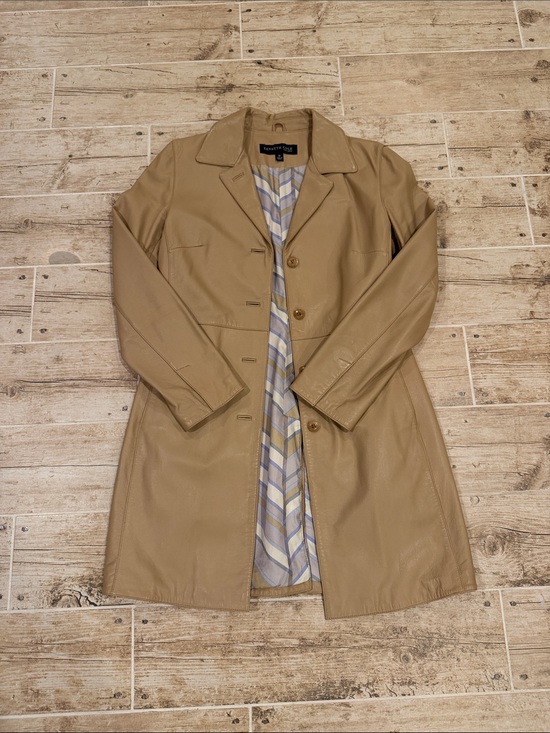 Kenneth Cole Jackets & Blazers - Kenneth Cole Beige/Tan Leather Trench Coat